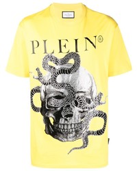 T-shirt à col rond imprimé serpent jaune