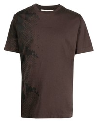 T-shirt à col rond imprimé serpent marron foncé