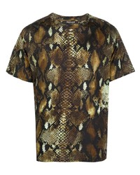 T-shirt à col rond imprimé serpent marron Roberto Cavalli
