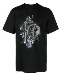 T-shirt à col rond imprimé serpent noir Roberto Cavalli