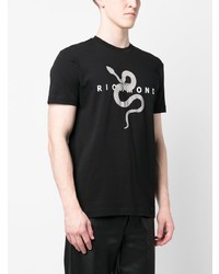 T-shirt à col rond imprimé serpent noir John Richmond