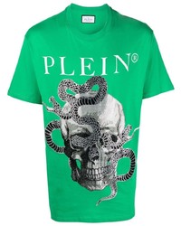 T-shirt à col rond imprimé serpent vert Philipp Plein