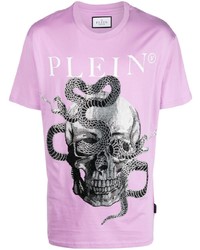 T-shirt à col rond imprimé serpent violet clair Philipp Plein