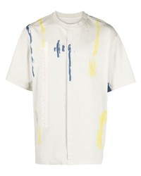T-shirt à col rond imprimé tie-dye beige Feng Chen Wang