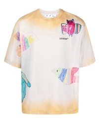 T-shirt à col rond imprimé tie-dye beige Off-White