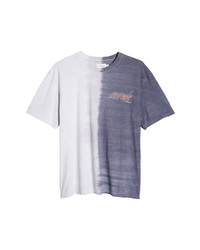 T-shirt à col rond imprimé tie-dye blanc et bleu marine