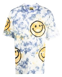 T-shirt à col rond imprimé tie-dye blanc et bleu marine MARKET