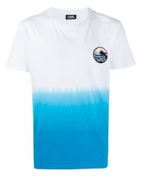 T-shirt à col rond imprimé tie-dye blanc et bleu