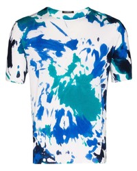 T-shirt à col rond imprimé tie-dye blanc et bleu Canessa