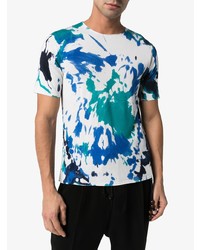 T-shirt à col rond imprimé tie-dye blanc et bleu Canessa