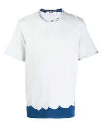 T-shirt à col rond imprimé tie-dye blanc et bleu MSGM