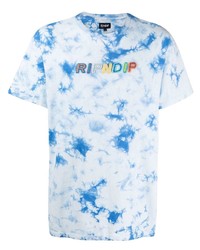 T-shirt à col rond imprimé tie-dye blanc et bleu RIPNDIP