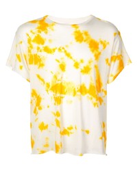 T-shirt à col rond imprimé tie-dye blanc et jaune