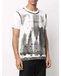 T-shirt à col rond imprimé tie-dye blanc et noir Alexander McQueen