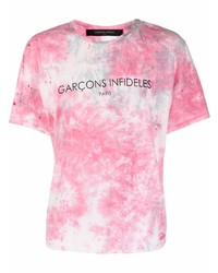T-shirt à col rond imprimé tie-dye blanc et rose Garcons Infideles