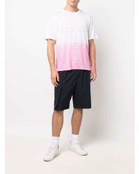 T-shirt à col rond imprimé tie-dye blanc et rose 120% Lino