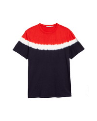 T-shirt à col rond imprimé tie-dye blanc et rouge et bleu marine
