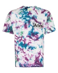 T-shirt à col rond imprimé tie-dye blanc Aries