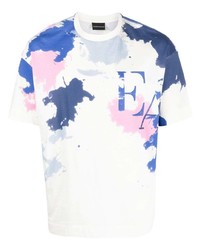 T-shirt à col rond imprimé tie-dye blanc Emporio Armani