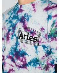 T-shirt à col rond imprimé tie-dye blanc Aries