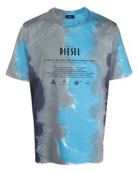 T-shirt à col rond imprimé tie-dye bleu clair Diesel