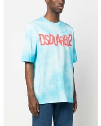 T-shirt à col rond imprimé tie-dye bleu clair DSQUARED2