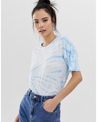 T-shirt à col rond imprimé tie-dye bleu clair Pull&Bear