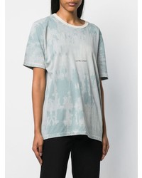 T-shirt à col rond imprimé tie-dye bleu clair Saint Laurent