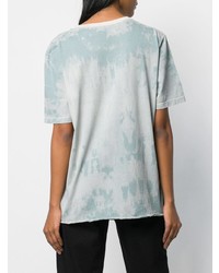 T-shirt à col rond imprimé tie-dye bleu clair Saint Laurent