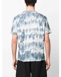 T-shirt à col rond imprimé tie-dye bleu clair Amiri