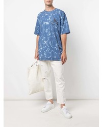 T-shirt à col rond imprimé tie-dye bleu marine et blanc PAS DE ME