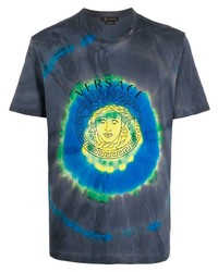 T-shirt à col rond imprimé tie-dye bleu marine Versace