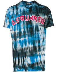 T-shirt à col rond imprimé tie-dye bleu DSQUARED2