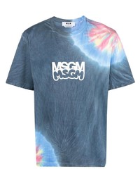 T-shirt à col rond imprimé tie-dye bleu MSGM