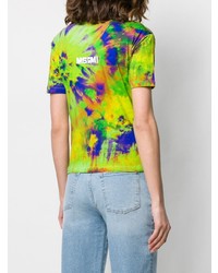 T-shirt à col rond imprimé tie-dye chartreuse MSGM
