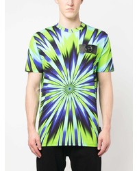 T-shirt à col rond imprimé tie-dye chartreuse Plein Sport