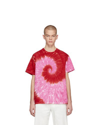 T-shirt à col rond imprimé tie-dye fuchsia