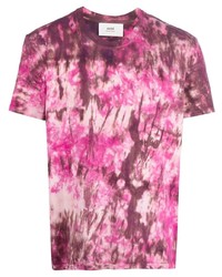 T-shirt à col rond imprimé tie-dye fuchsia Ami Paris