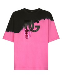 T-shirt à col rond imprimé tie-dye fuchsia Dolce & Gabbana