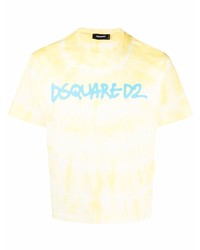 T-shirt à col rond imprimé tie-dye jaune DSQUARED2