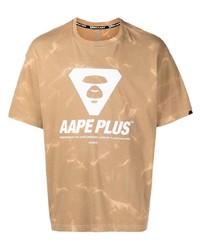 T-shirt à col rond imprimé tie-dye marron clair AAPE BY A BATHING APE