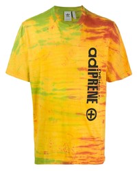 T-shirt à col rond imprimé tie-dye moutarde