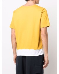 T-shirt à col rond imprimé tie-dye moutarde Nick Fouquet