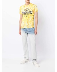 T-shirt à col rond imprimé tie-dye moutarde Stain Shade