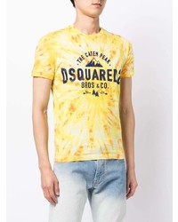 T-shirt à col rond imprimé tie-dye moutarde Stain Shade