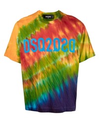 T-shirt à col rond imprimé tie-dye multicolore DSQUARED2