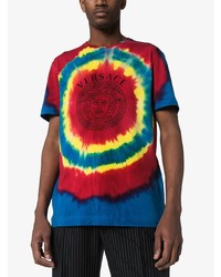 T-shirt à col rond imprimé tie-dye multicolore Versace