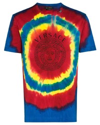 T-shirt à col rond imprimé tie-dye multicolore Versace