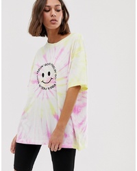 T-shirt à col rond imprimé tie-dye multicolore Weekday