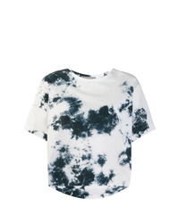 T-shirt à col rond imprimé tie-dye noir et blanc